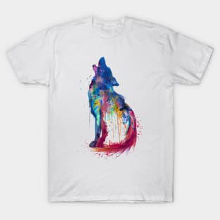 Howling Wolf Watercolor Silhouette T-Shirt